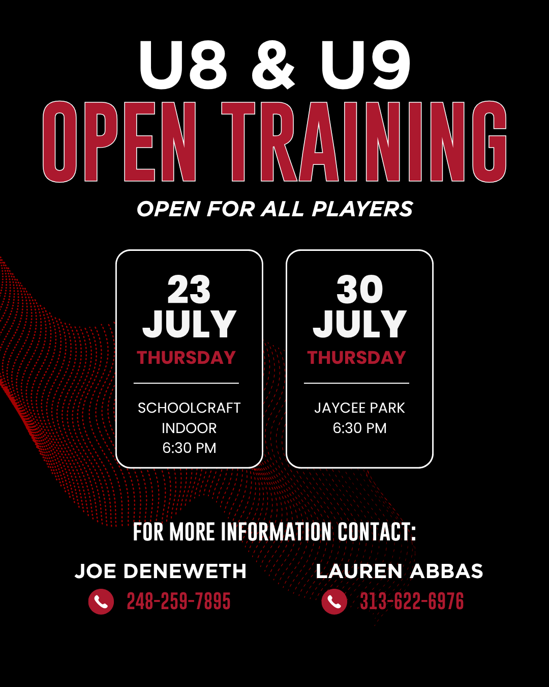 U8 & U9 OPEN TRAINING